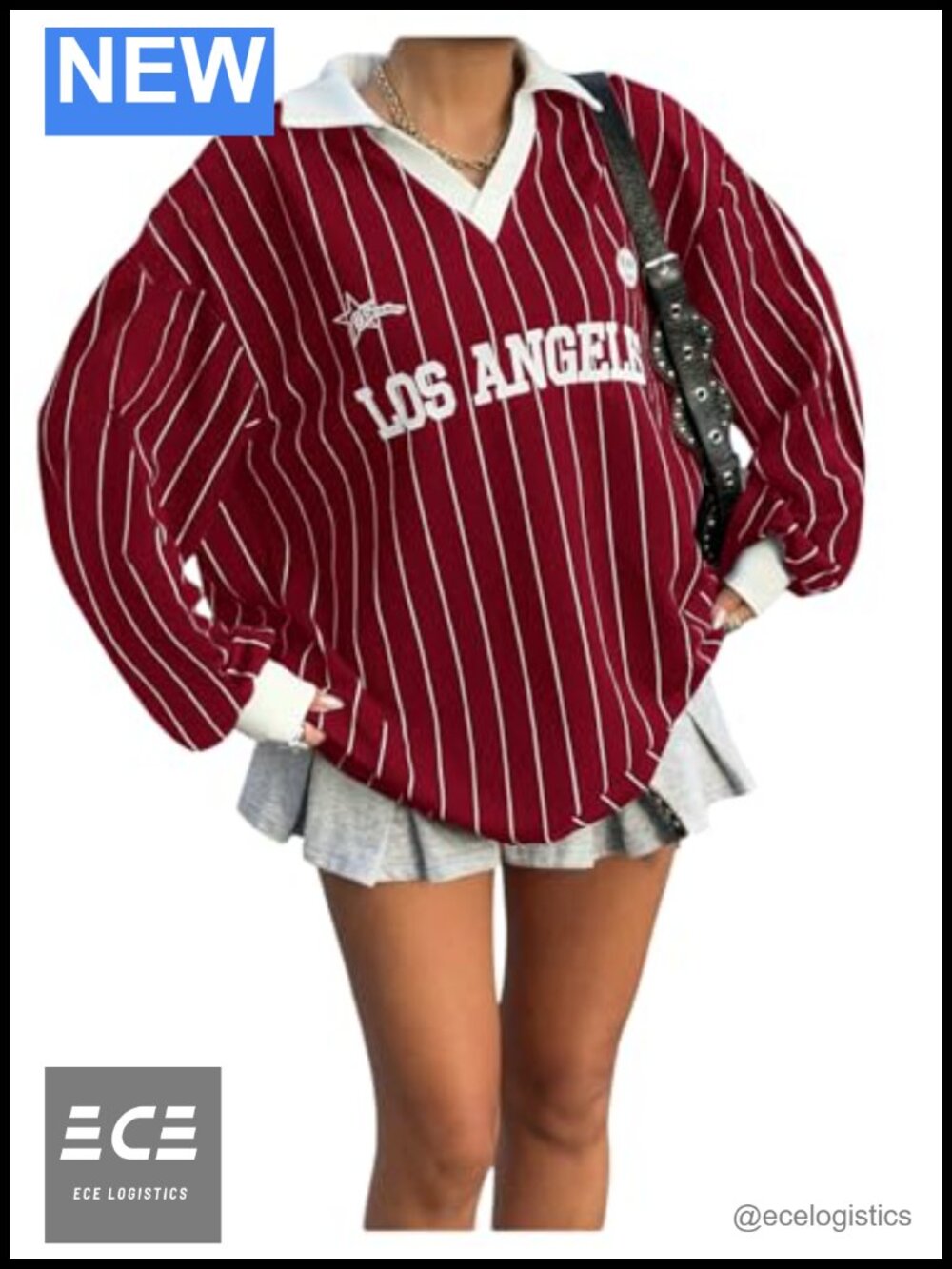 Striped Letter Print Oversized Jersey Shirt Streetwear Long Sleeve